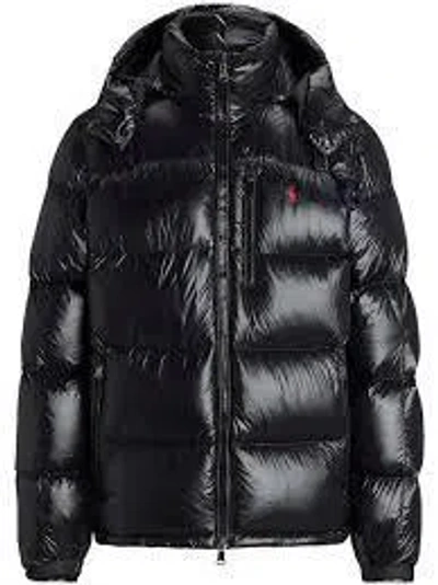 Polo Ralph Lauren Classic Black Bomber Jacket With Ribbed Trim And Structured Fit In Black