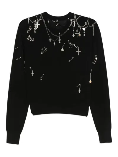 R13 Safety-pin Embellished Crew-neck Sweatshit In Black