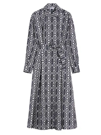 Max Mara Midi Dress With Long Sleeves And Belt In Multi