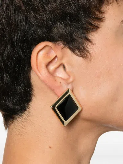 Self-portrait Black Enamel Gold Square Earrings Accessories In Black
