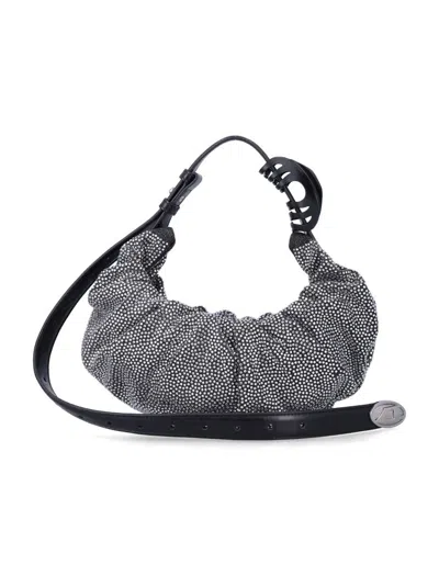 Diesel Small Grab-d Embellished Scrunched Shoulder Bag In Black