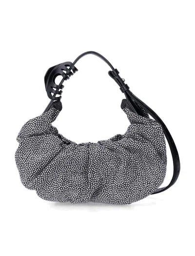 Diesel Small Grab-d Embellished Scrunched Shoulder Bag In Black