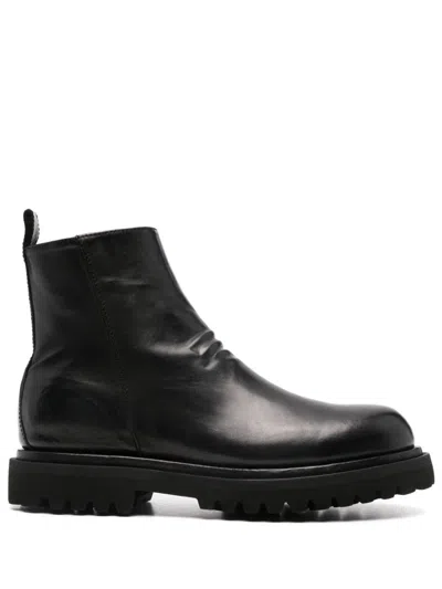Officine Creative Wrinkled Leather Ankle Boots In Black