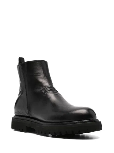 Officine Creative Wrinkled Leather Ankle Boots In Black