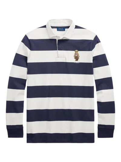 Polo Ralph Lauren Rugby Fit Blue And White Polo Shirt With Logo Embroidery On The Front And All-over Striped Motif In  In Blue