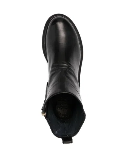 Officine Creative Wrinkled Leather Ankle Boots In Black