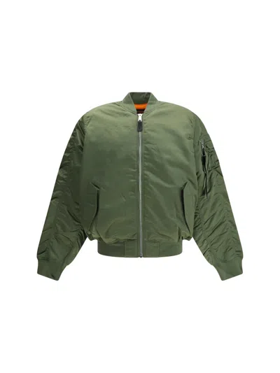 Alpha Industries Ma-1 Vf 59 Long Bomber Jacket Dark Green Nylon Bomber Jacket In Green