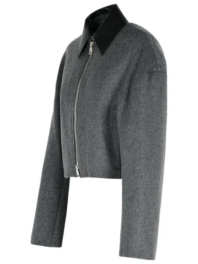 Sportmax Cropped Virgin Wool Jacket With Contrast Collar In Gray