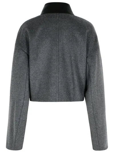 Sportmax Cropped Virgin Wool Jacket With Contrast Collar In Gray