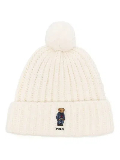 Polo Ralph Lauren Polo Bear Ribbed Pom-pom Beanie Accessories In Neutral