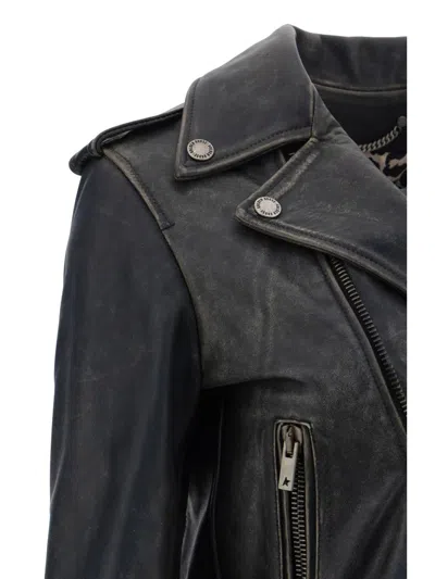 Golden Goose Deluxe Brand Cracked Effect Leather Biker Jacket In Black
