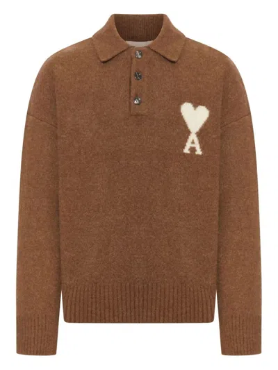 Ami Alexandre Mattiussi Ami Paris Polo In Brown