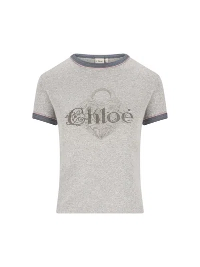 Chloé Baby Fit T-shirt With Logo In Cotton Jersey In Gray