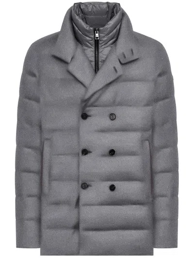 Duno Grey Double-breasted Puffer Jacket In Gray