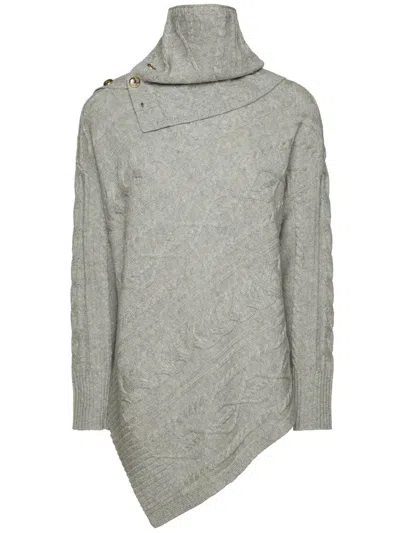 Elena Miro' Button Cable-knit Sweater In Gray