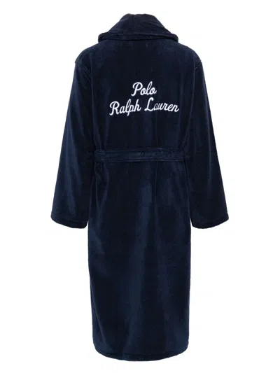 Polo Ralph Lauren Long-sleeved Shawl Robe In Plush Cotton In Blue