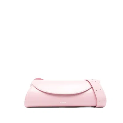 Jil Sander Pink Leather Small Cannolo Crossbody Bag In Pink