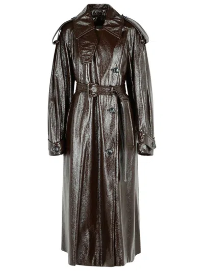Sportmax Long Coat With Belt And Epaulettes In Brown