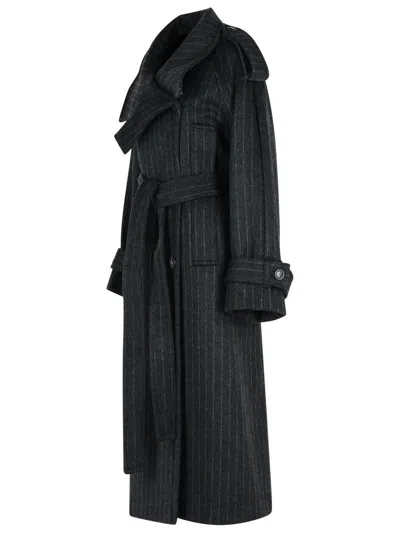 Sportmax Arold Pinstripe Trench Coat In Pure Wool In Gray