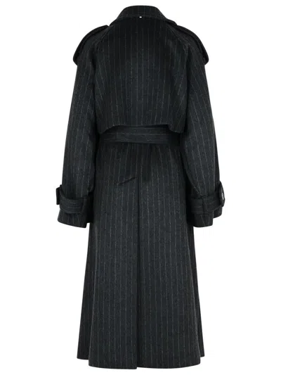 Sportmax Arold Pinstripe Trench Coat In Pure Wool In Gray