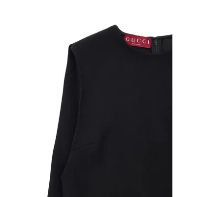 Gucci Wool Crew Neck Mini Dress With Long Sleeves In Black