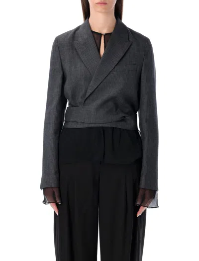 Our Legacy Smoke Grey Wrap Blazer In Micro Herringbone In Multi