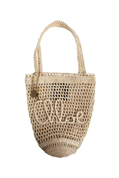 Chloé Small Summer Banana Tote Bag In Raffia In Neutral