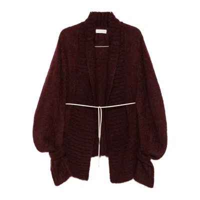 Dries Van Noten Open Front Chunky Knit Cardigan With Belt In Red