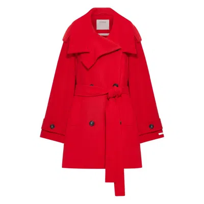 Sportmax Belted Trench Coat Featuring Wide Lapels In Red