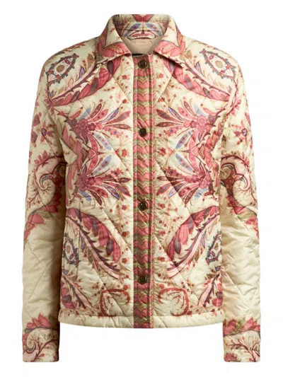 Etro Padded Jacket With Foliage Print In White