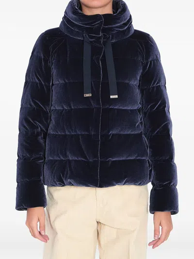 Herno Women Cotton Chenille-effect Down Jacket In Blue