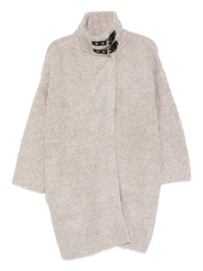 Liu •jo High-neck Single-breasted Coat In Neutral