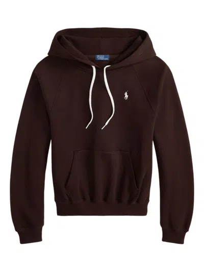 Polo Ralph Lauren Fleece Cotton Hoodie With Logo Embroidery In Brown