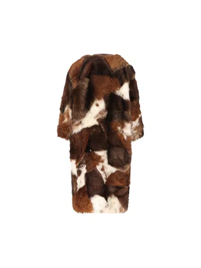 Prada Patchwork Shearling Coat In Brown