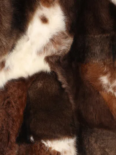 Prada Patchwork Shearling Coat In Brown