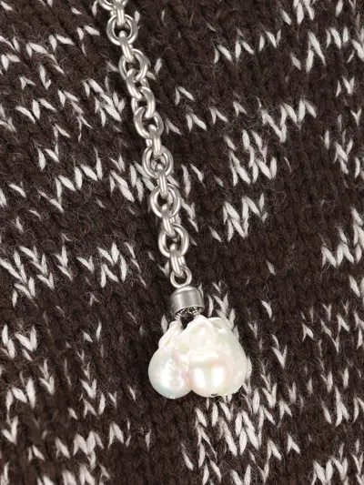 Prada Melange Wool Crewneck Sweater With Pendants In Brown