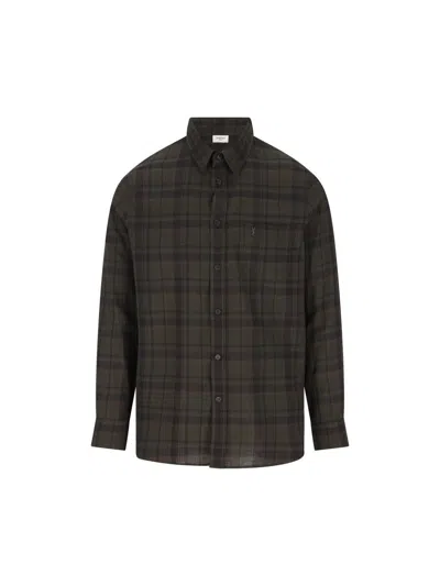 Saint Laurent Button-down Shirt With Curved Hem And Pocket In Green
