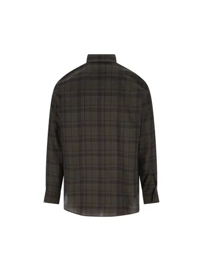 Saint Laurent Button-down Shirt With Curved Hem And Pocket In Green