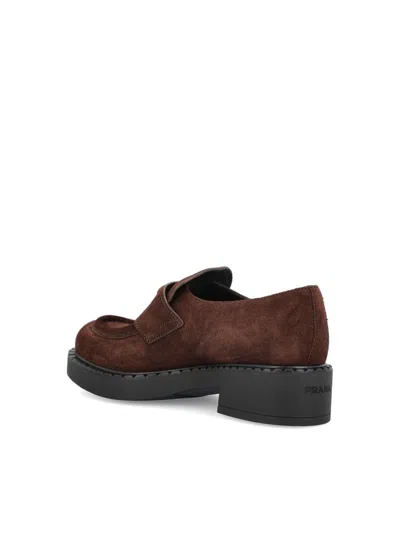 Prada Chocolate Suede Loafers In Brown