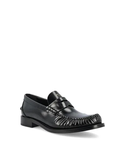 Prada Dark Brown Leather Loafers In Black