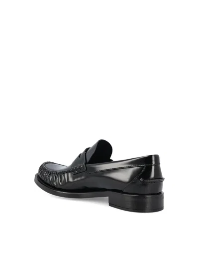 Prada Dark Brown Leather Loafers In Black
