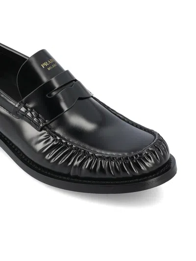 Prada Dark Brown Leather Loafers In Black