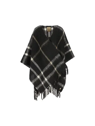 Woolrich Brushed Check-pattern Cape In Black