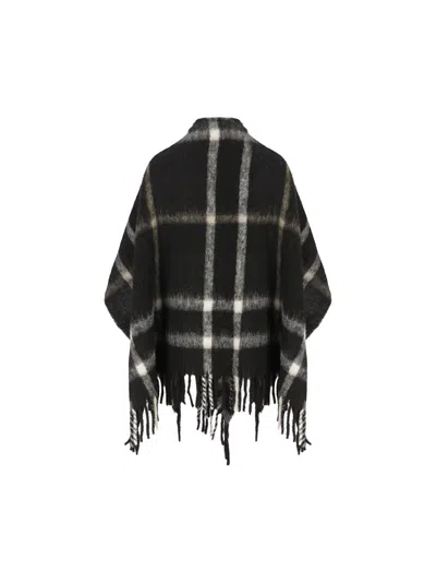 Woolrich Brushed Check-pattern Cape In Black