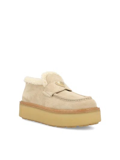 Prada Suede Loafers Featuring Platform Sole In Neutral