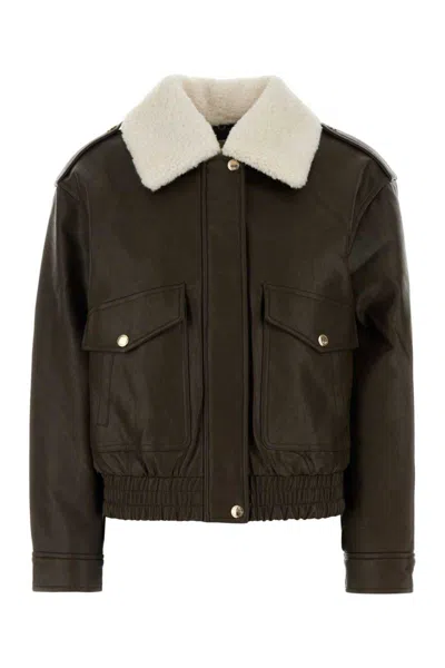 Michael Kors Dark Brown Synthetic Leather Jacket In Brown