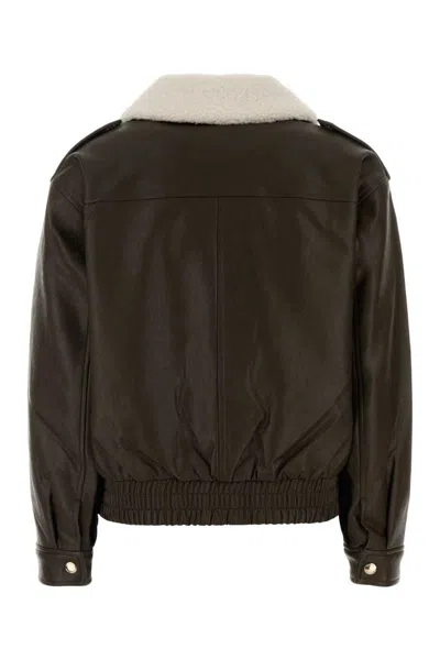 Michael Kors Dark Brown Synthetic Leather Jacket In Brown