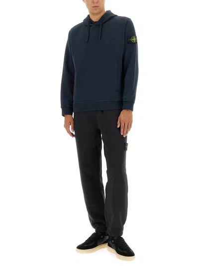 Stone Island Hooded Cotton Sweatshirt Featuring Front Pocket In Multi