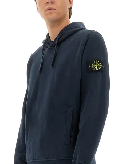 Stone Island Hooded Cotton Sweatshirt Featuring Front Pocket In Multi