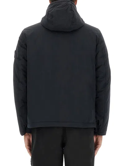 Stone Island Hooded Quilted Jacket Side Pockets In Blue